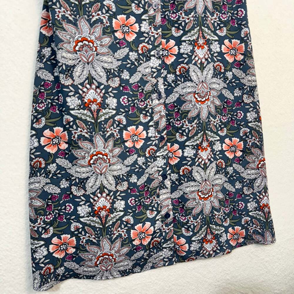 Loft Ann Taylor Dark Paisley Floral Gray Button Down Sundress Size 6 Sleeveless - Picture 5 of 8